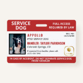 Red White Service Dog Logo & foto-ID Badge (Voorkant)
