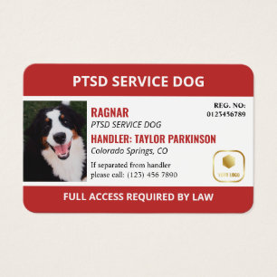 Red White Service Dog Logo & foto-ID Visitekaartje