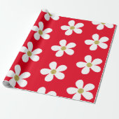 Red White Simple Daisy Gold Cadeaupapier (Uitgerold)