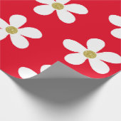 Red White Simple Daisy Gold Cadeaupapier (Hoek)