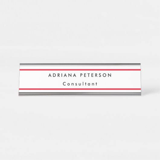 Red White Simple Legible Name Profession Bureau Naambordje (Voorkant)