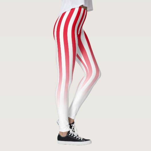 Red White Snoep Stripe Fade Pattern Leggings (Rechts)