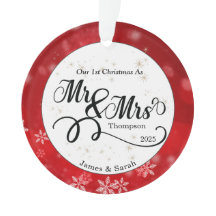 Red White Snowflake First Kerstmis Pas getrouwd