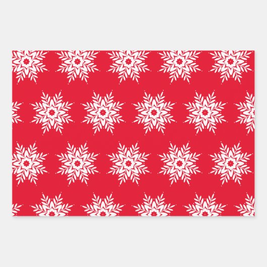 Red White Snowflake Pattern Inpakpapier Vel (Voorkant 2)