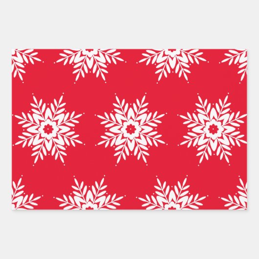 Red White Snowflake Pattern Inpakpapier Vel (Voorkant)
