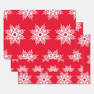 Red White Snowflake Pattern Inpakpapier Vel