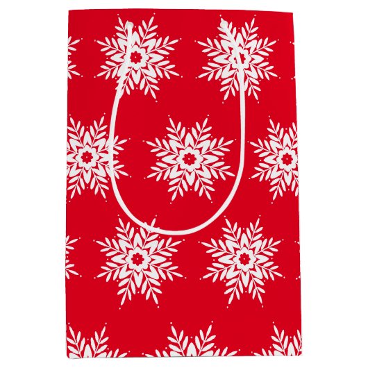 Red White Snowflake Pattern Medium Cadeauzakje (Voorkant)