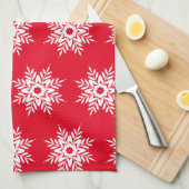Red White Snowflake Pattern Theedoek (Quarter Fold)