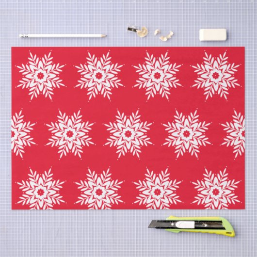 Red White Snowflake Pattern Tissuepapier (Craft)