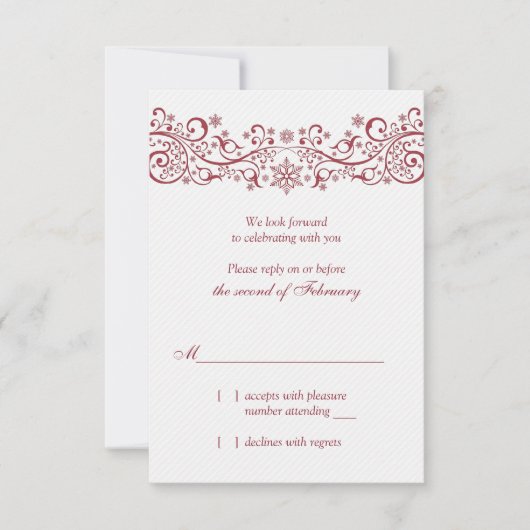 Red White Snowflake Winter Wedding Carte de répons (Devant)