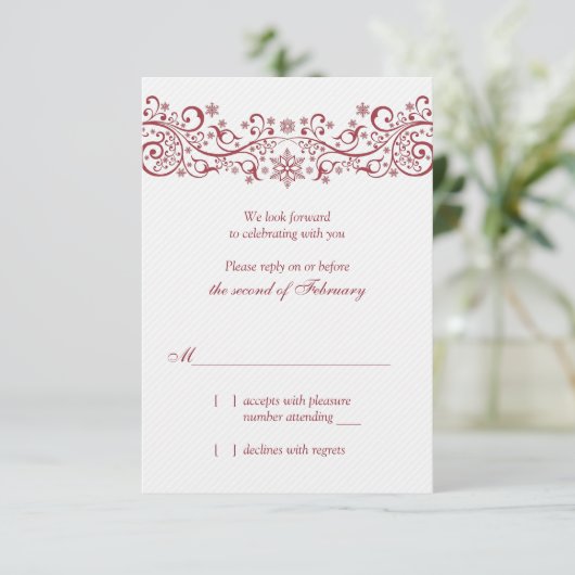 Red White Snowflake Winter Wedding Carte de répons (Debout devant)