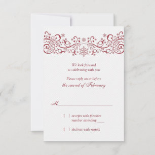 Red White Snowflake Winter Wedding Carte de répons