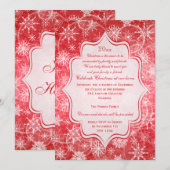 Red, White Snowflakes Invitation Fête de Fête (Devant / Derrière)
