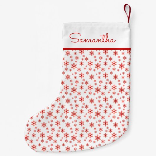 Red White Snowflakes Pattern met naam Kleine Kerstsok (Achterkant)