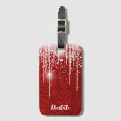 Red White Snowy Snowflake Jouw naam toevoegen Bagagelabel (Voorkant (verticaal))