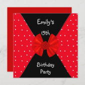 Red White Spot Invitation Cute Bow 15e anniversair (Devant / Derrière)