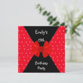 Red White Spot Invitation Cute Bow 15e anniversair (Debout devant)