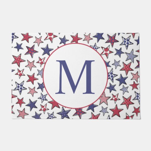 Red White Stars America Patriotic Monogram Deurmat (Voorkant)