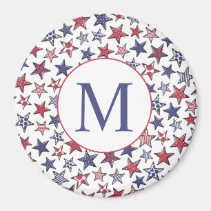 Red White Stars America Patriotic Monogram Magneet