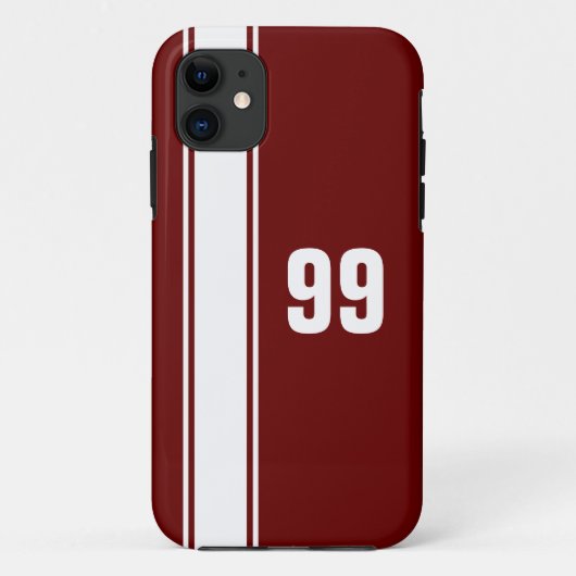 Red & White Stripe Jersey Genummerde iPhone Case (Achterkant)