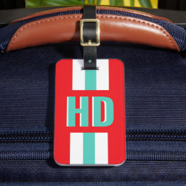 Red & white striped Shadow Monogram retro travel Bagagelabel