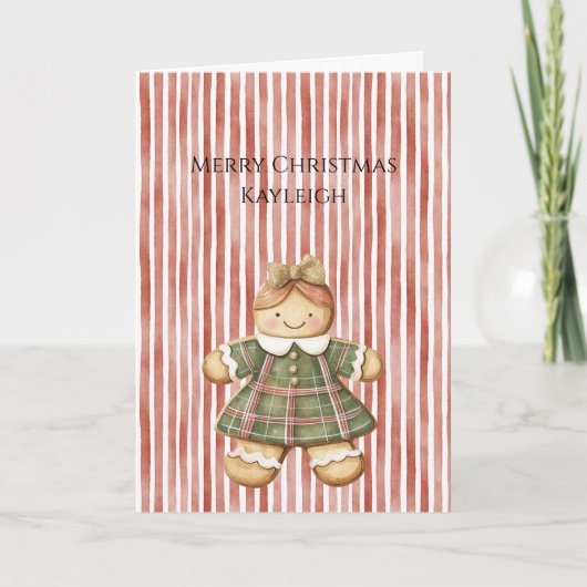 Red White Stripes Christmas Gingerbread Girl Kaart (Voorkant)