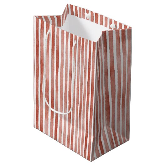 Red White Stripes Christmas Medium Cadeauzakje (Voorkant Gekanteld)