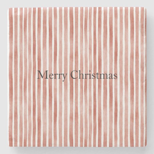 Red White Stripes Christmas Stenen Onderzetter (Voorkant)