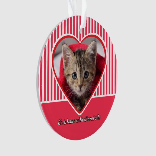 Red & White Stripes Custom Cat Photo Heart Holiday (devant)