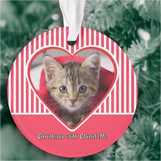 Red & White Stripes Custom Cat Photo Heart Holiday