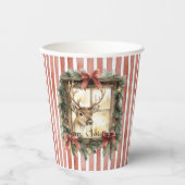 Red White Stripes Deer Window Christmas Papieren Bekers (Voorkant)