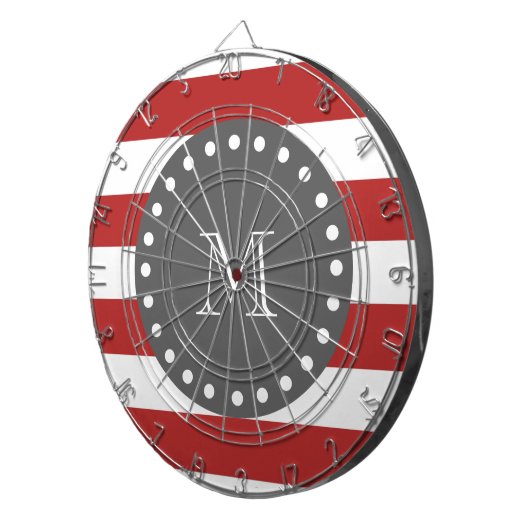 Red White Stripes Pattern, Charcoal Monogram Dartbord (Voorkant Rechts)