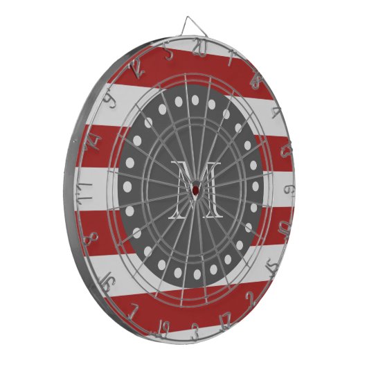 Red White Stripes Pattern, Charcoal Monogram Dartbord (Voorkant Links)