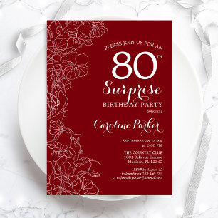 Red White Surprise 80th Birthday Party Kaart