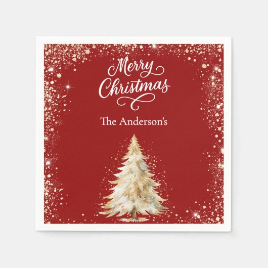 Red white tree snow glitter script Christmas Servet (Voorkant)