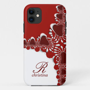 Red White Tribal Lace Fractals Monogram iPhone 5 iPhone 11 Hoesje