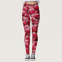 Red White Tulps Pattern Legging