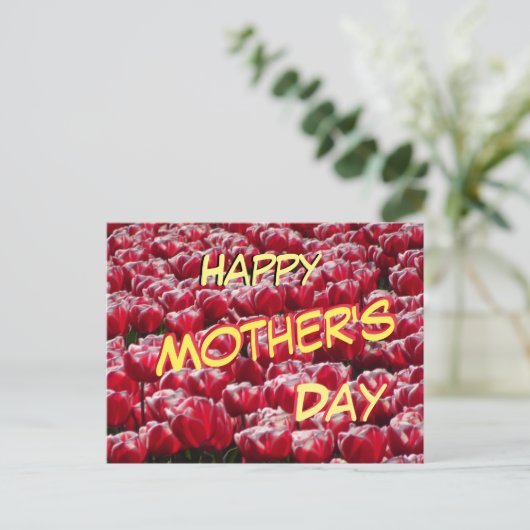 Red White Tulps Pattern Moederdag Briefkaart (Staand voorkant)