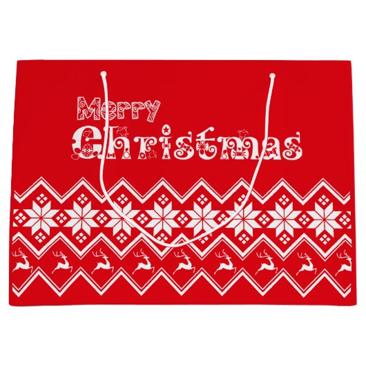 Red & White Ugly Sweater Christmas Gift Bag Groot Cadeauzakje (Voorkant)