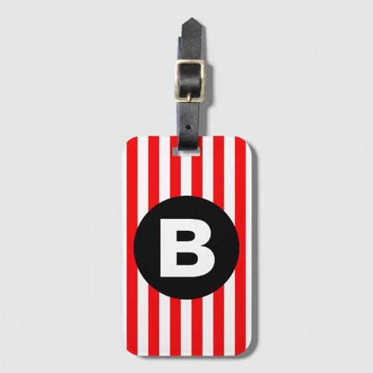 Red White Vertical Stripes Black Monogram Bagagelabel (Voorkant (verticaal))