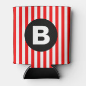 Red White Vertical Stripes Black Monogram Blikjeskoeler (Voorkant)