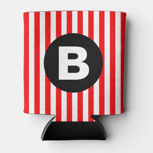 Red White Vertical Stripes Black Monogram Blikjeskoeler (Voorkant)