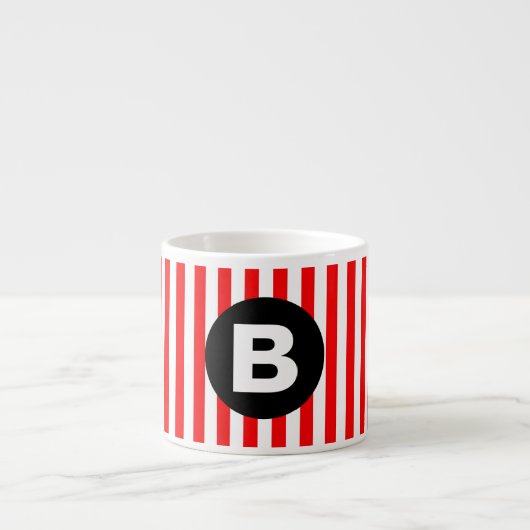 Red White Vertical Stripes Black Monogram Espresso Kop (Voorkant)