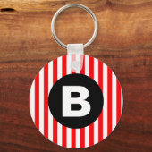 Red White Vertical Stripes Black Monogram Sleutelhanger (Voorkant)