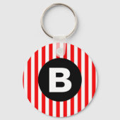 Red White Vertical Stripes Black Monogram Sleutelhanger (Achterkant)