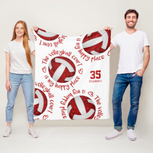 red white volleyball court happy place typografie fleece deken