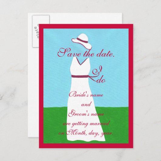 Red White Wedding-jurk, sla de date Briefkaarten o (Voorkant / Achterkant)