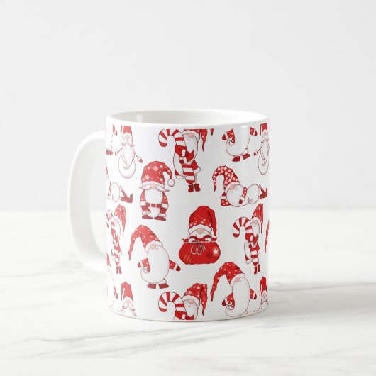 Red & White Whimsical Christmas Gnome Koffiemok (Voorkant links)