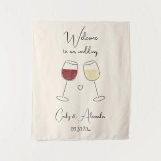 Red White Wine Glass Wedding Welcome Wandkleed