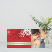 Red White Zen Bamboo laat de Chinese bruiloft foto Bedankkaart (Staand voorkant)